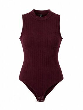 🌷 2/15 Design Lab Lord & Taylor Burgundy Ribbed Sleeveless Bodysuit Size M